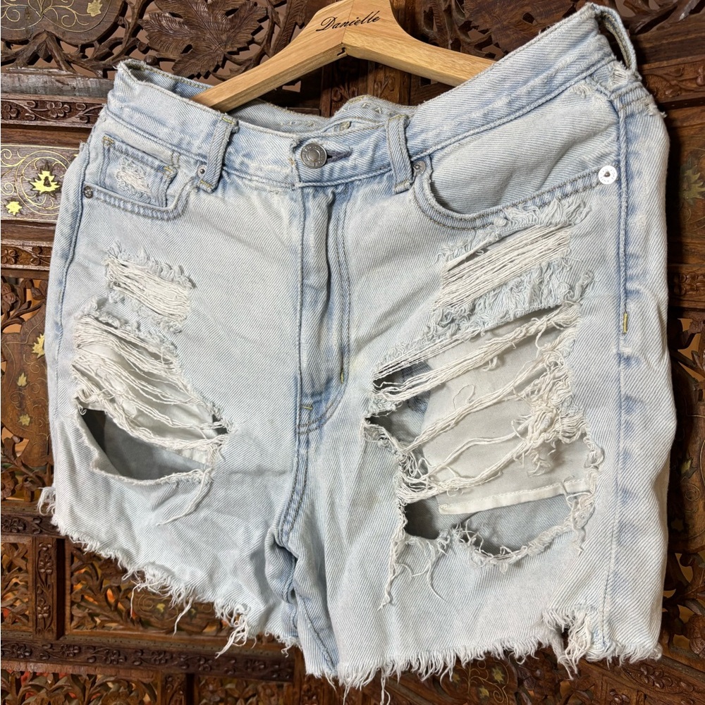 American Eagle Outfitters Ripped Light Wash Jean Shorts